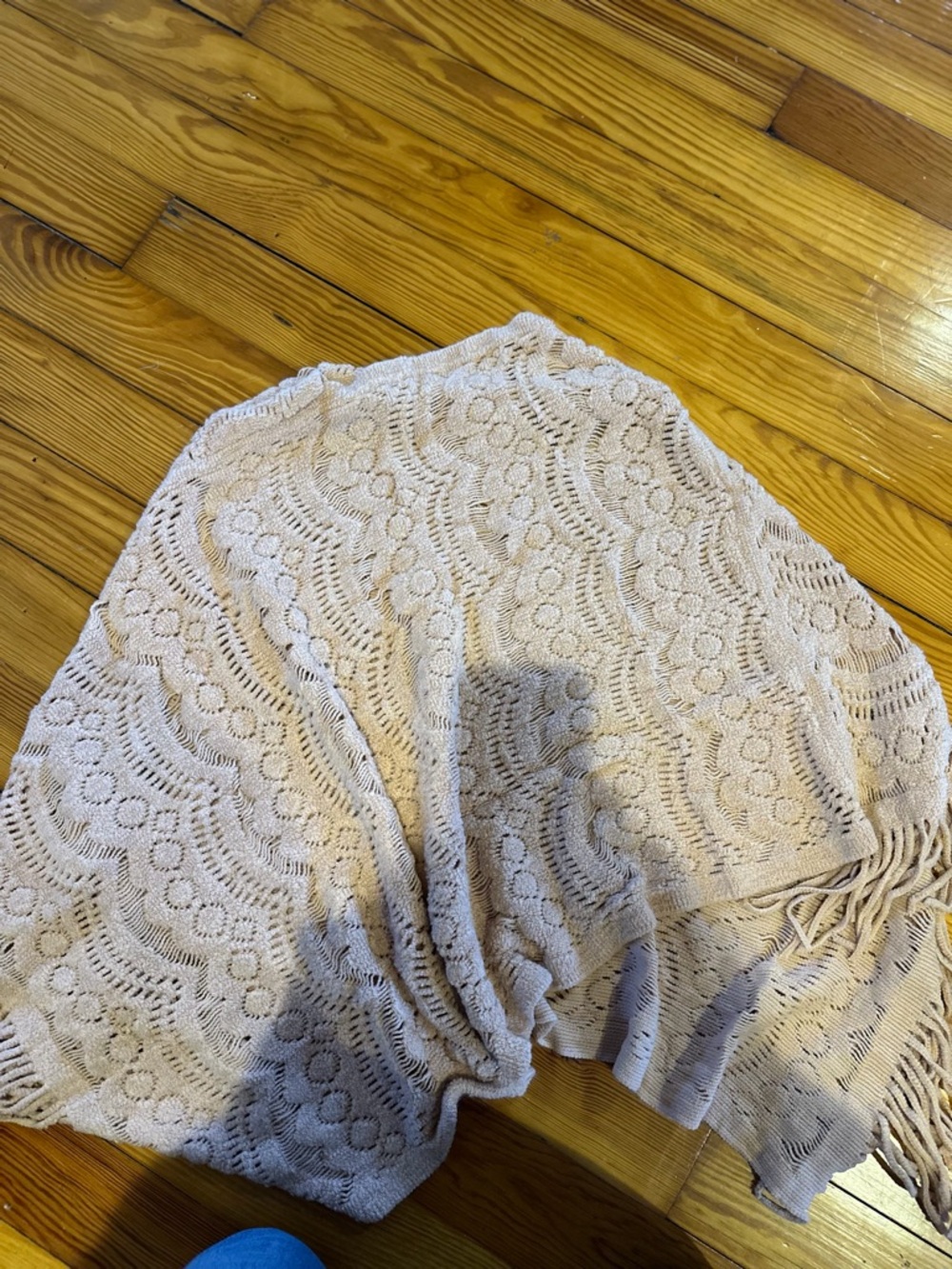 Crochet Fringe Shawl in Light Beige